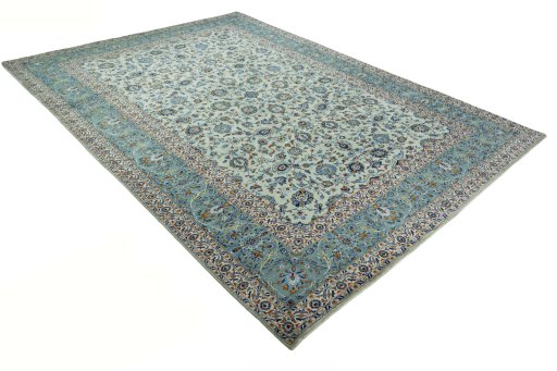 Close-up detail of 2000s Kashan rug from Iran / Persia showing Wool weave