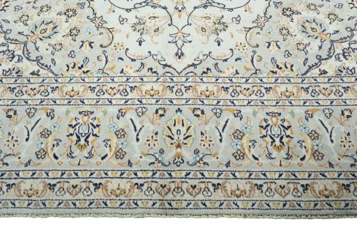 Full view of 2000s Kashan rug from Iran / Persia, 356 × 248 cm in Beige tones