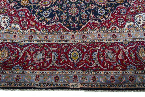 Full view of 2000s Kashan rug from Iran / Persia, 434 × 298 cm in Blue tones