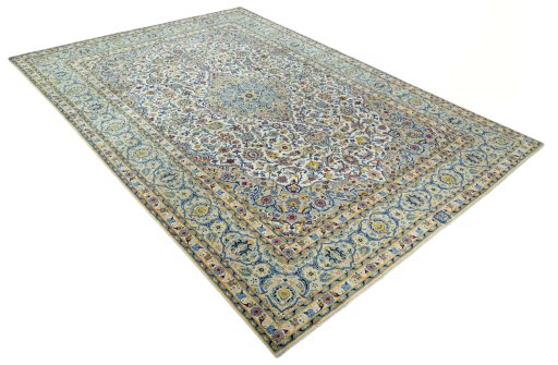 Close-up detail of 2000s Kashan rug from Iran / Persia showing Wool weave