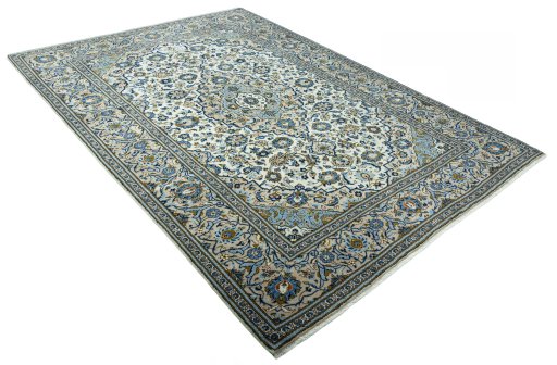 Close-up detail of 2000s Kashan rug from Iran / Persia showing Wool weave