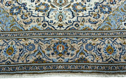 Full view of 2000s Kashan rug from Iran / Persia, 348 × 247 cm in Beige tones