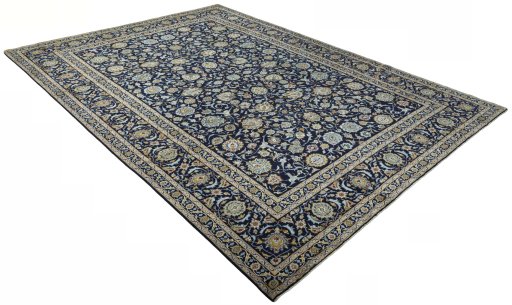 Close-up detail of 2000s Kashan rug from Iran / Persia showing Wool weave