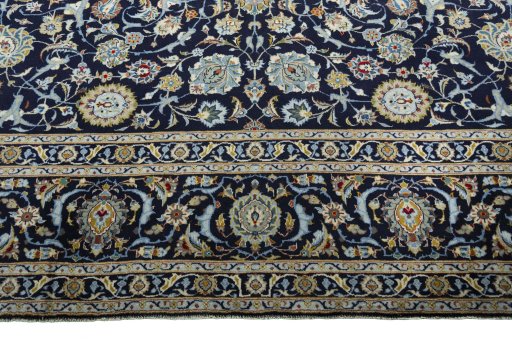 Full view of 2000s Kashan rug from Iran / Persia, 420 × 306 cm in Blue tones