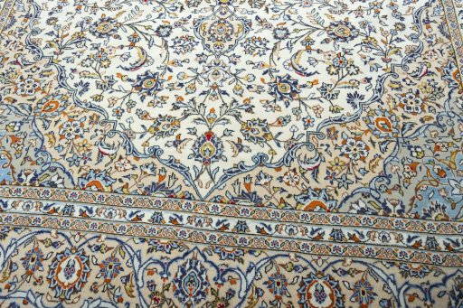 Close-up detail of 2000s Kashan rug from Iran / Persia showing Wool weave