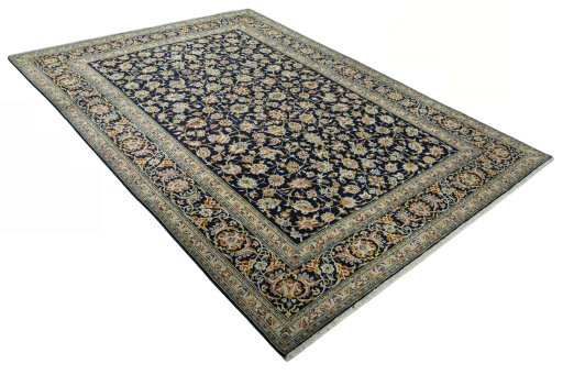 Close-up detail of 2000s Kashan rug from Iran / Persia showing Wool weave