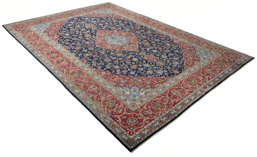 Close-up detail of 2000s Kashan rug from Iran / Persia showing Cork weave