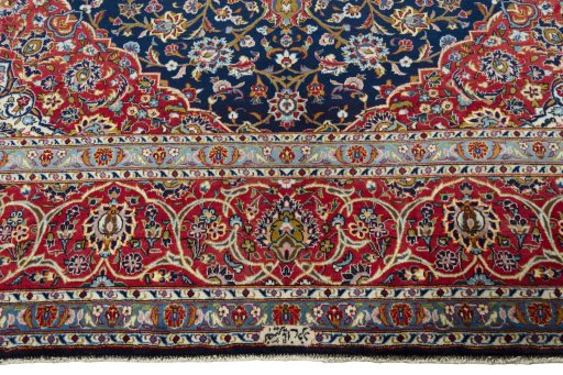 Full view of 2000s Kashan rug from Iran / Persia, 420 × 302 cm in Blue tones