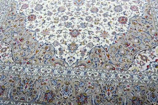 Close-up detail of 2000s Kashan rug from Iran / Persia showing Wool weave