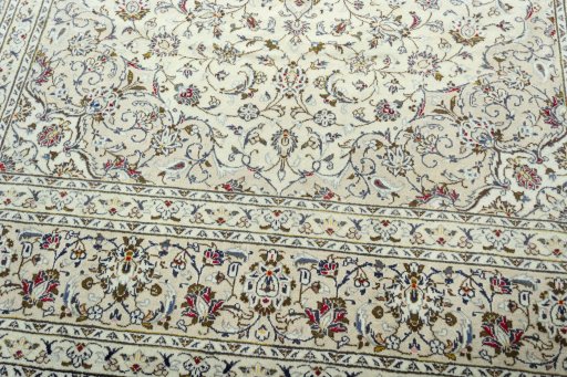 Close-up detail of 2000s Kashan rug from Iran / Persia showing Wool weave