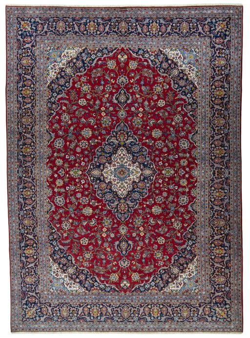 Full view of 2000s Kashan rug from Iran / Persia, 444 × 322 cm in Red tones