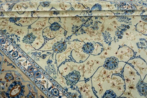 Close-up detail of 2000s Kashan rug from Iran / Persia showing Wool weave