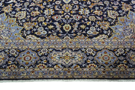 Full view of 2000s Kashan rug from Iran / Persia, 396 × 304 cm in Blue tones