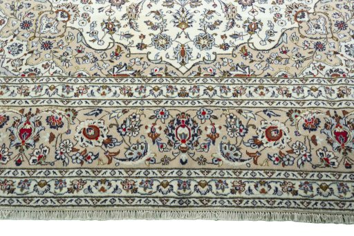 Full view of 2000s Kashan rug from Iran / Persia, 341 × 246 cm in Beige tones