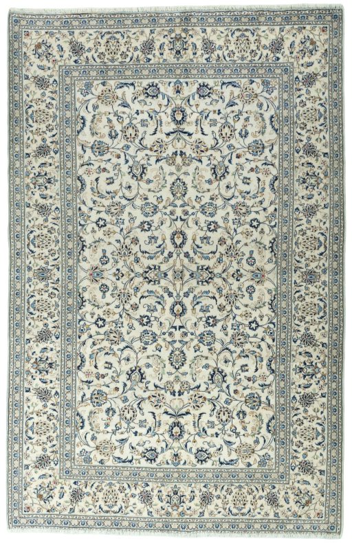 Full view of 2000s Kashan rug from Iran / Persia, 300 × 194 cm in Beige tones