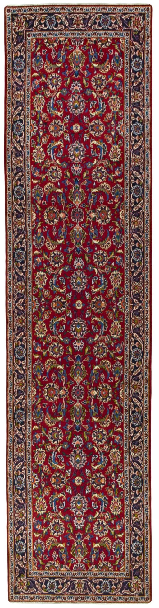 Full view of 2000s Kashan rug from Iran / Persia, 420 × 104 cm in Red tones