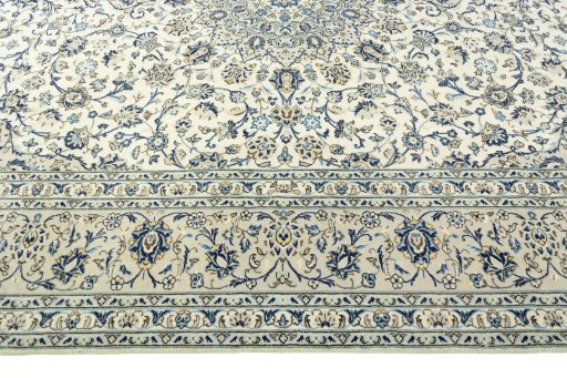 Full view of 2000s Kashan rug from Iran / Persia, 405 × 290 cm in Beige tones