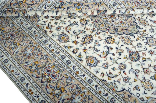 Close-up detail of 2000s Kashan rug from Iran / Persia showing Wool weave