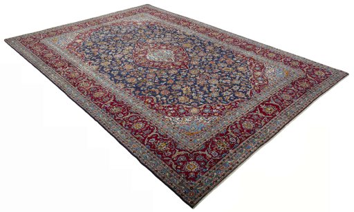 Close-up detail of 2000s Kashan rug from Iran / Persia showing Wool weave