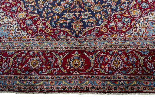 Full view of 2000s Kashan rug from Iran / Persia, 415 × 292 cm in Blue tones