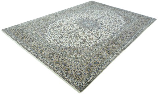 Corner detail of 2000s Kashan rug showing border pattern and Wool pile