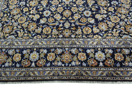 Full view of 2000s Kashan rug from Iran / Persia, 410 × 315 cm in Blue tones