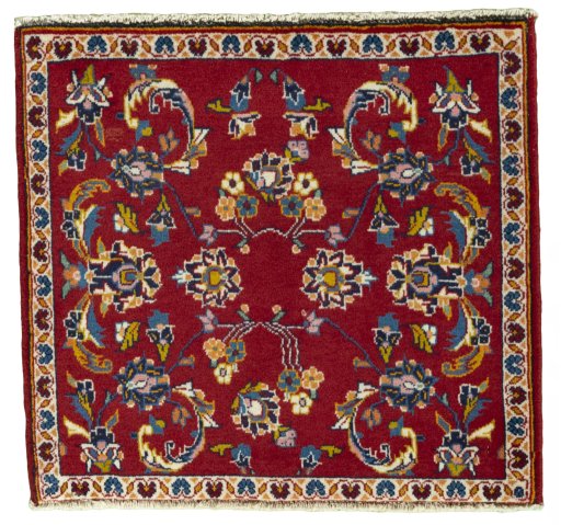 Full view of 2000s Kashan rug from Iran / Persia, 60 × 63 cm in Red tones