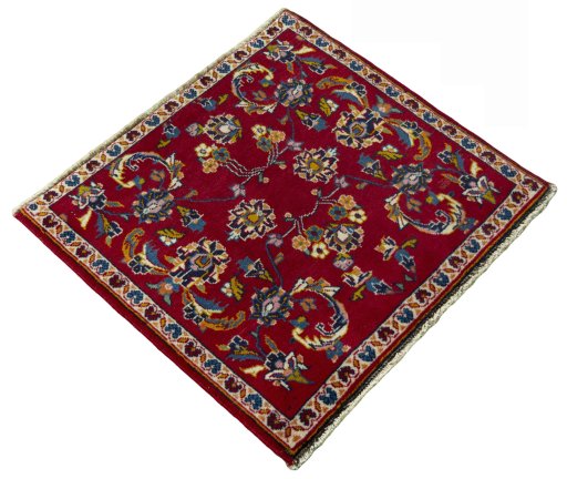 Close-up detail of 2000s Kashan rug from Iran / Persia showing Wool weave