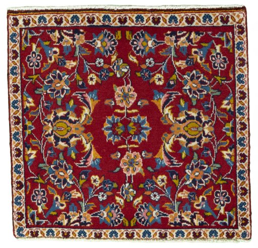 Full view of 2000s Kashan rug from Iran / Persia, 60 × 65 cm in Red tones