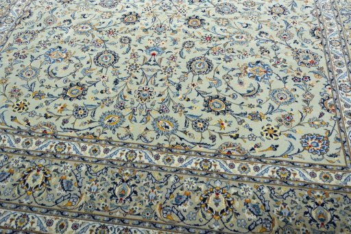 Close-up detail of 2000s Kashan rug from Iran / Persia showing Wool weave