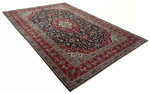 Close-up detail of 2000s Kashan rug from Iran / Persia showing Wool weave