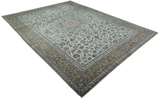 Close-up detail of 2000s Kashan rug from Iran / Persia showing Wool weave