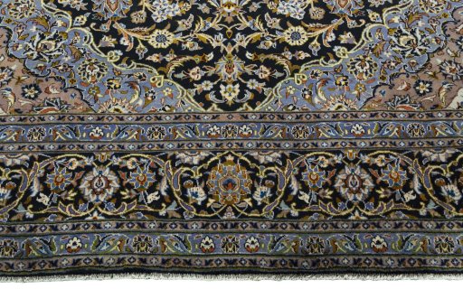 Full view of 2000s Kashan rug from Iran / Persia, 410 × 297 cm in Blue tones
