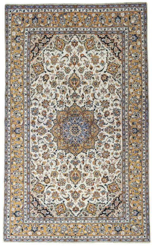 Full view of 2000s Kashan rug from Iran / Persia, 320 × 197 cm in Beige tones