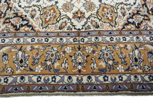Full view of 2000s Kashan rug from Iran / Persia, 320 × 197 cm in Beige tones