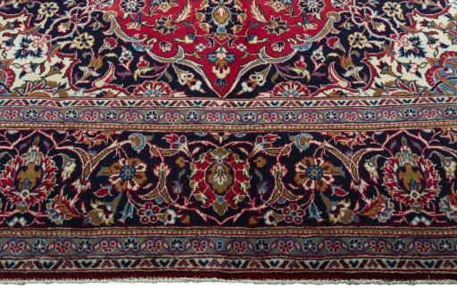 Full view of 2000s Kashan rug from Iran / Persia, 295 × 196 cm in Red tones