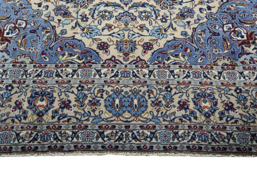 Full view of 2000s Kashan rug from Iran / Persia, 345 × 245 cm in Beige tones