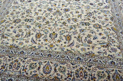 Close-up detail of 2000s Kashan rug from Iran / Persia showing Wool weave