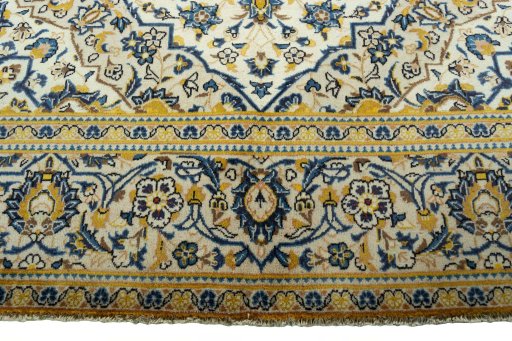 Full view of 2000s Kashan rug from Iran / Persia, 310 × 192 cm in Beige tones