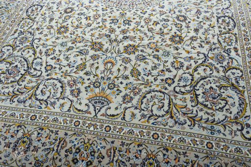 Close-up detail of 2000s Kashan rug from Iran / Persia showing Cork weave