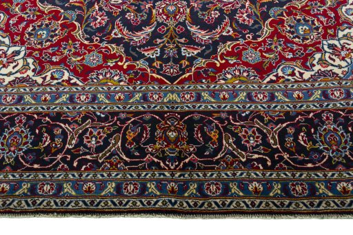 Full view of 2000s Kashan rug from Iran / Persia, 361 × 247 cm in Blue tones