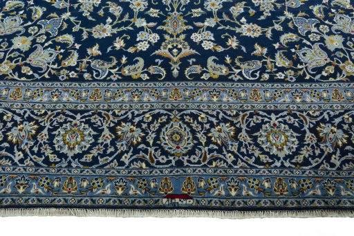 Full view of 2000s Kashan rug from Iran / Persia, 404 × 295 cm in Blue tones