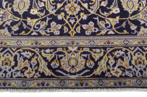 Full view of 1970s Kashan rug from Iran / Persia, 197 × 141 cm in Blue tones