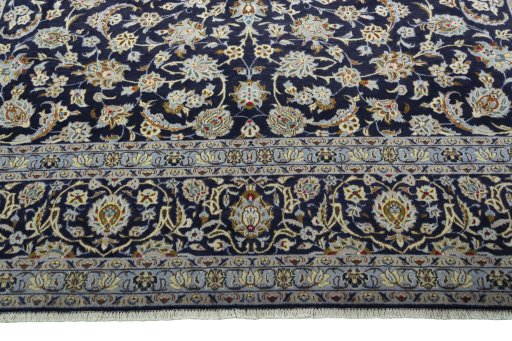 Full view of 2000s Kashan rug from Iran / Persia, 394 × 295 cm in Blue tones