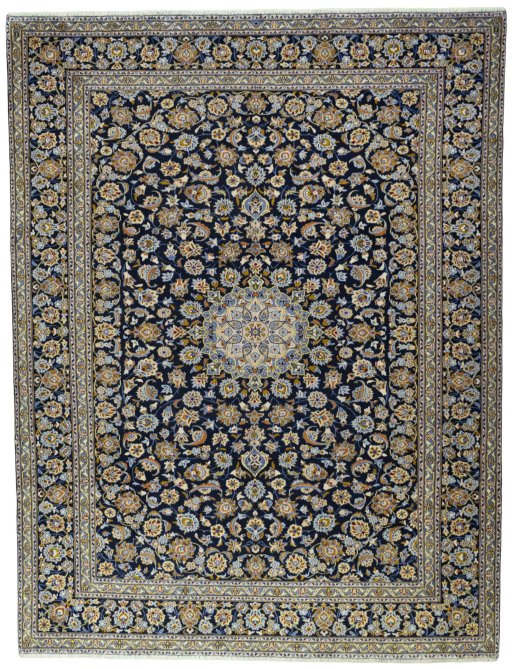 Full view of 2000s Kashan rug from Iran / Persia, 400 × 304 cm in Blue tones