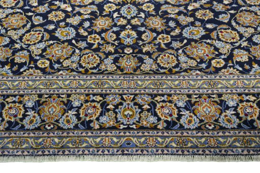 Full view of 2000s Kashan rug from Iran / Persia, 400 × 304 cm in Blue tones