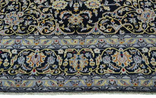 Full view of 2000s Kashan rug from Iran / Persia, 298 × 222 cm in Blue tones
