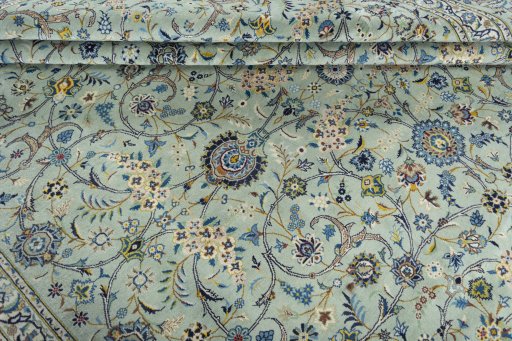 Close-up detail of 2000s Kashan rug from Iran / Persia showing Wool weave