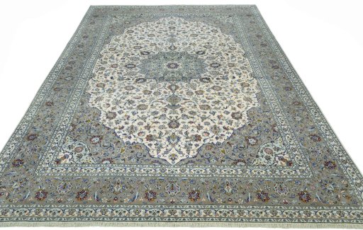 Surface texture of 2000s Kashan rug with natural Cork and intricate pattern