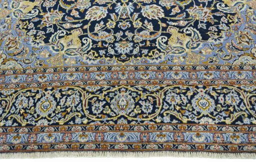 Full view of 2000s Kashan rug from Iran / Persia, 404 × 292 cm in Blue tones
